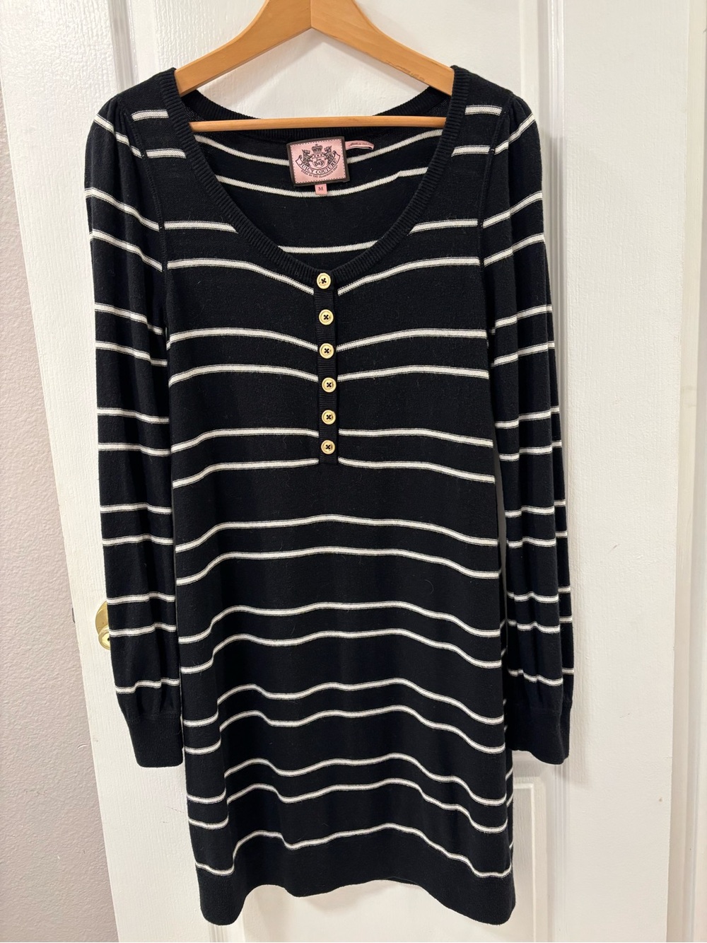 Y2K 2011 Juicy Couture Cashmere Cotton Striped Long Sleeve Henley Dress size M